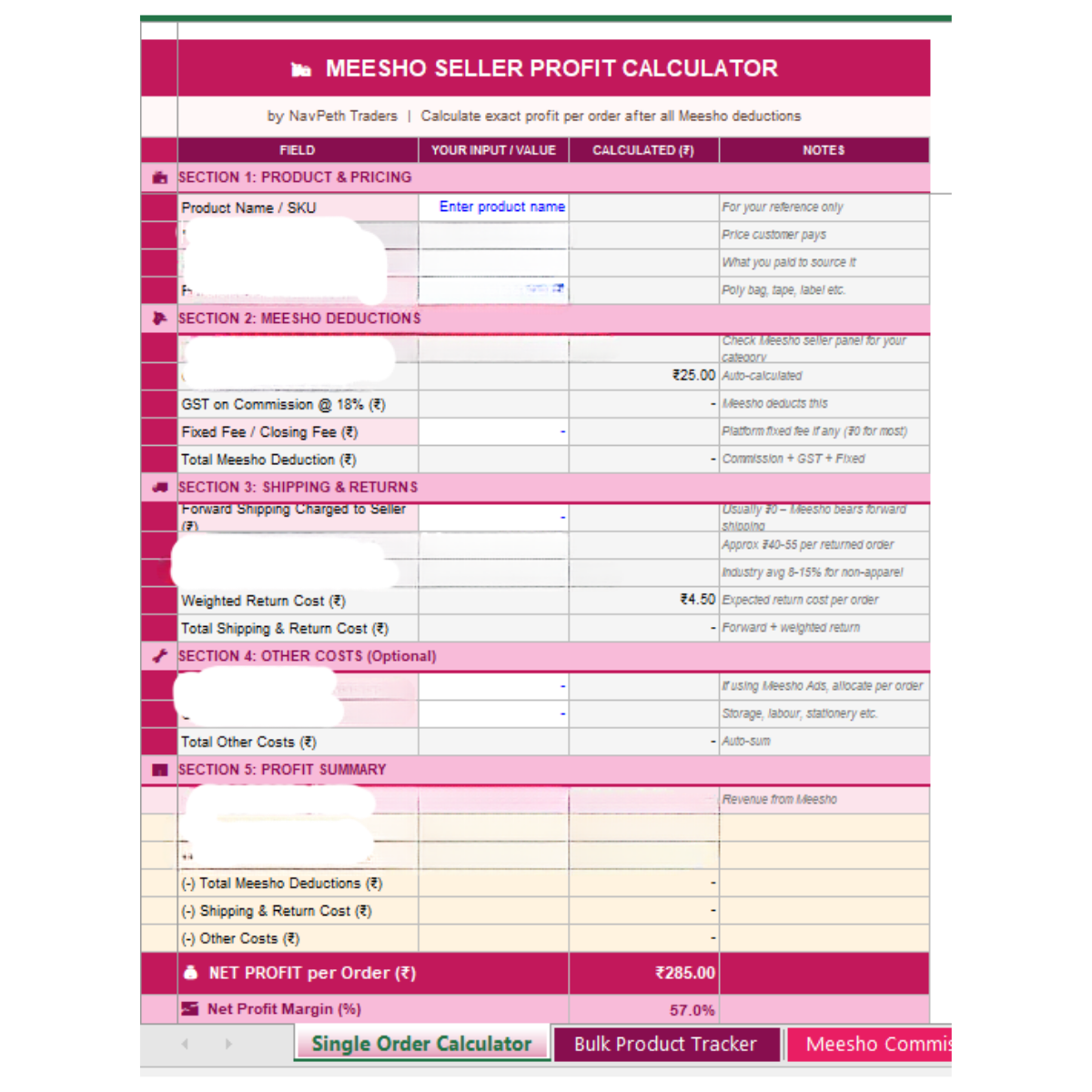 Meesho Seller Profit Calculator — Excel Sheet | Calculate Net Profit, Commissions & Break-Even Price Instantly